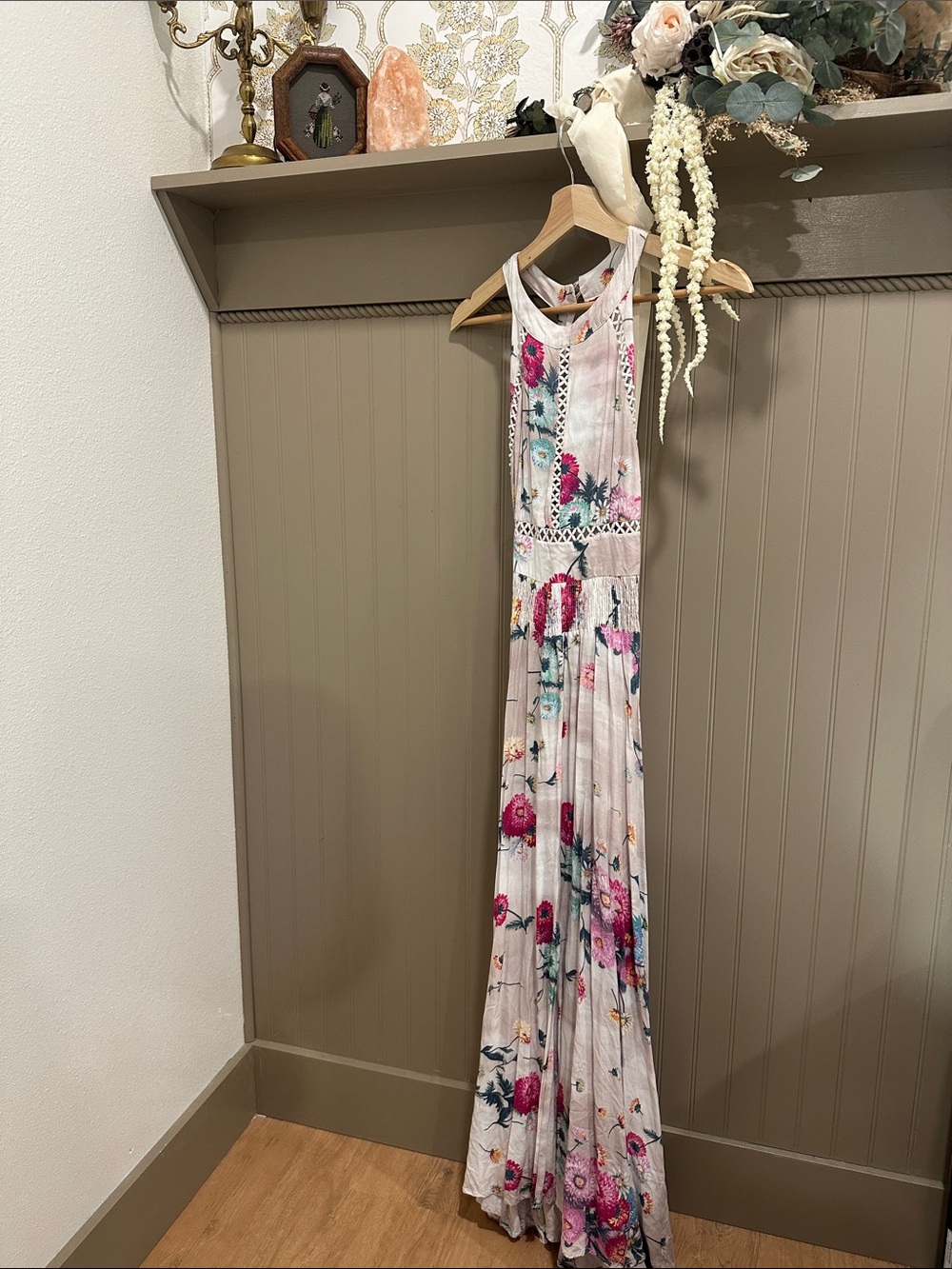 Floral Maxi Dress in Light Pink — Sleeveless Halter Style